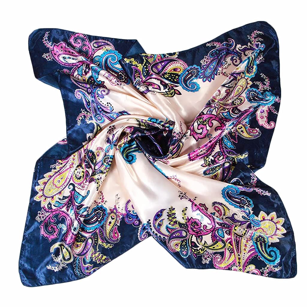 PALAY Women Classic Vintage Floral Silk Feel Large Square Scarf Head Wraps (Royal Blue) PALAY Women Classic Vintage Floral Silk Feel Large Square Scarf Head Wraps (Royal Blue)